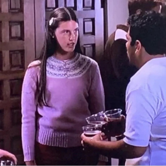 Vintage 80s light pink wool pearl buttons fair isle Eddie Bauer sweater Medium - Picture 9 of 10